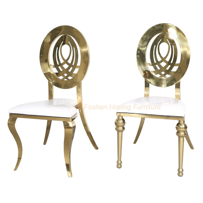 Classic Hotel Banquet Silla Stainless Steel Luxury Golden Stacking Round Back Metal Restaurant Wedding Banquet Chiavari Dining Room Table Furniture Chair